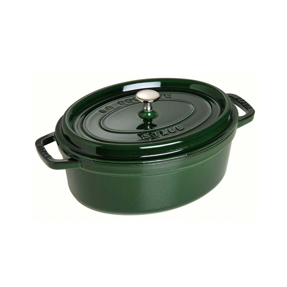 Cocotte en fonte ovale induction 9 litres vert sauge intérieur blanc