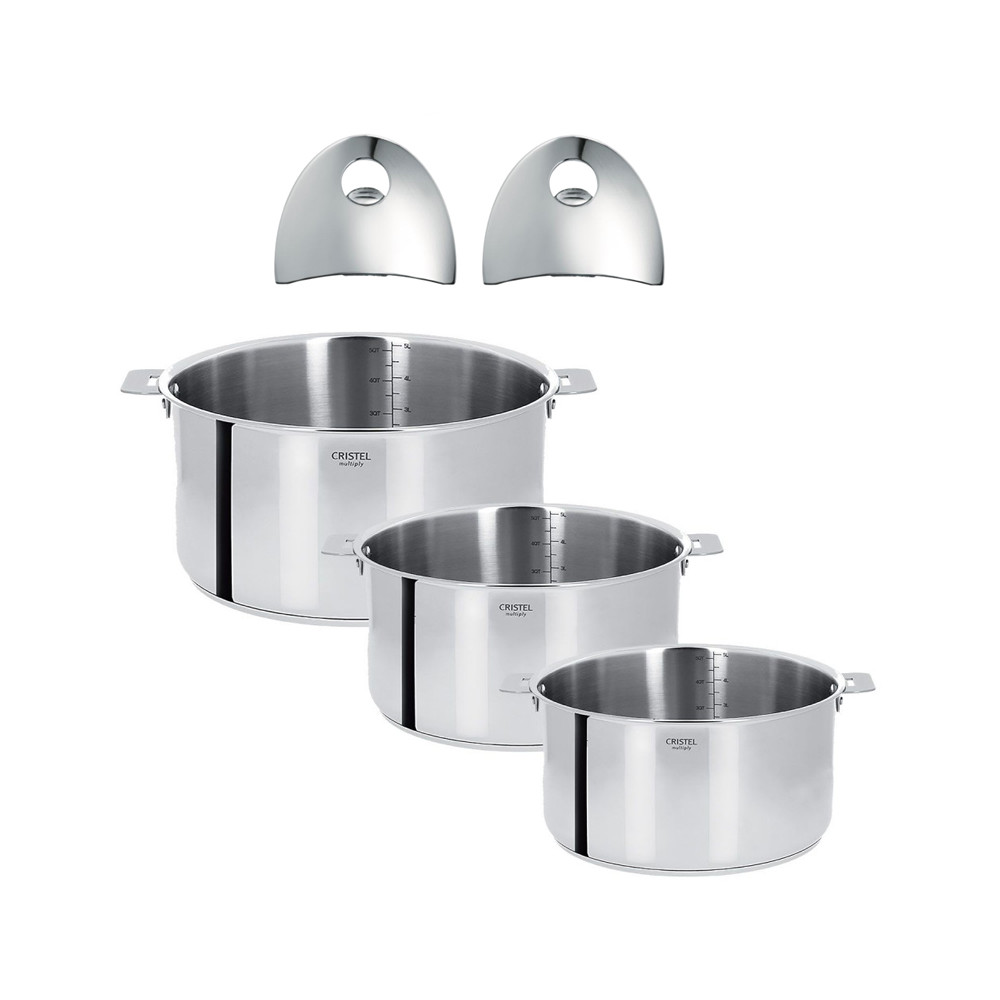 Set of 3 pans with removable handle
