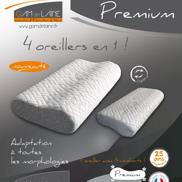 Oreiller à Mémoire Premium 4 conforts Gam de Laine