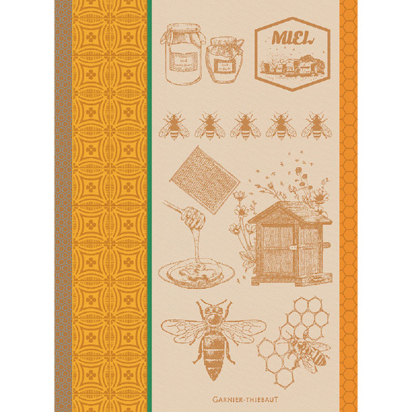Lot de 2 torchons GARNIER THIEBAUT Miel et abeilles ocre