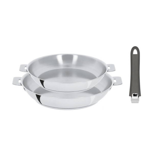 Set batterie 2 poêles hautes Cristel Mutine amovibles inox 24 et 28cm