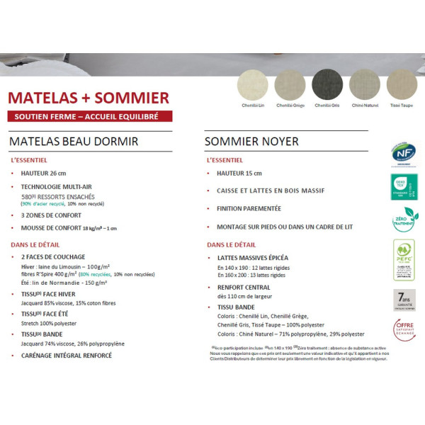 Ensemble matelas sommier Epeda Beau Dormir - 4 tailles