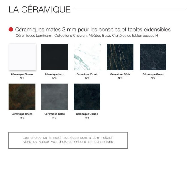 Table à manger Dasras Paul fixe céramique bois chêne ou noyer - 10 finitions 17 tailles