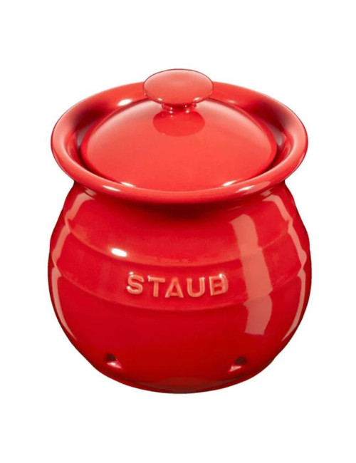 STAUB Cherry Red Ceramic Garlic Jar